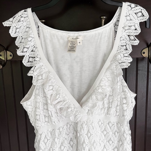 Y2K SOPHIE MAX Babydoll White Eyelet Lace Sun Dress Coquette Cottage Bridal Sz M - Picture 4 of 11